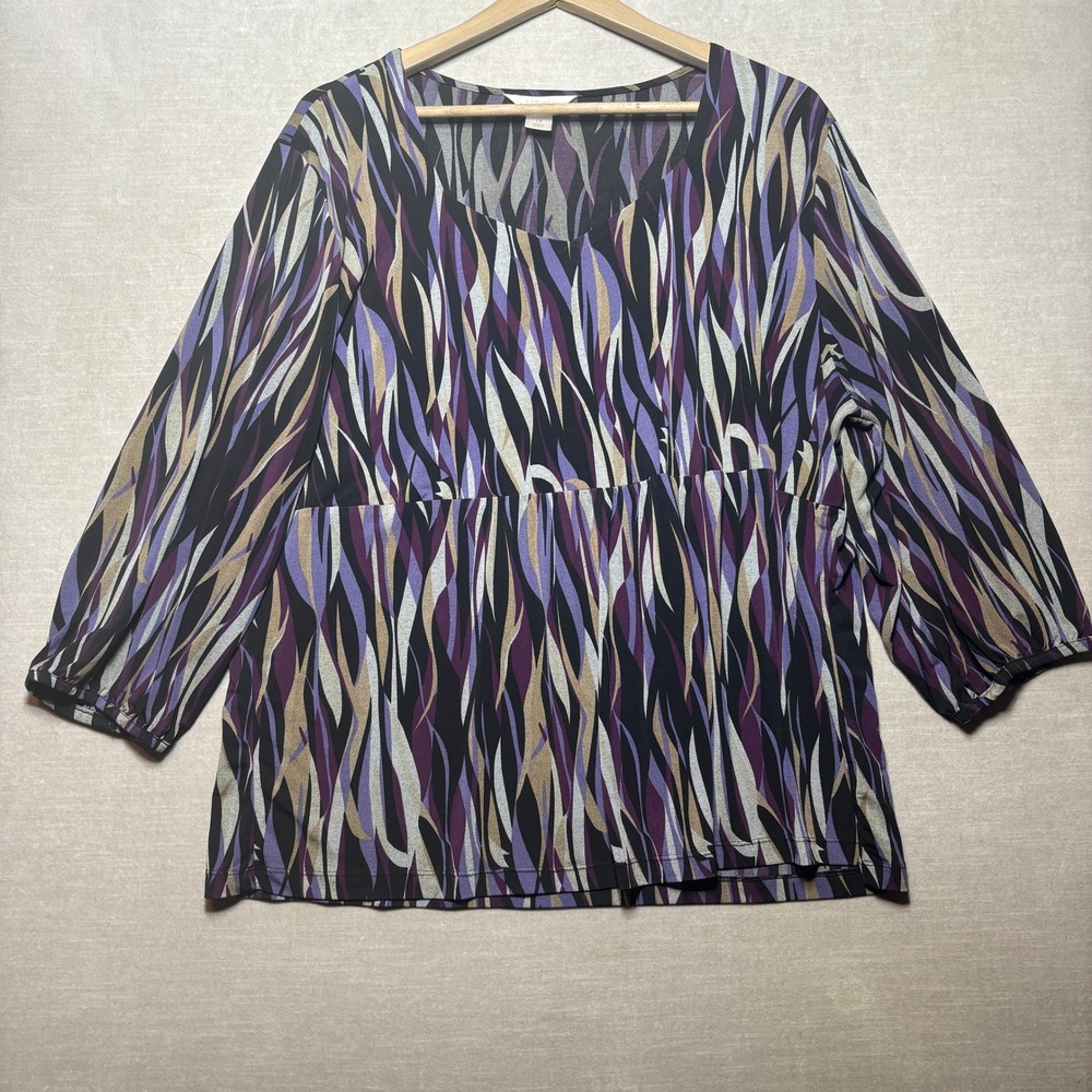 CJ Banks Artsy Abstract Blouse Tunic Top V Neck 3/4 Sleeve Women Plus Size 1X